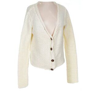 Joie Ivory Open Stitch Loose Knit V-neck Cardigan Size S Comfort Layered Look
